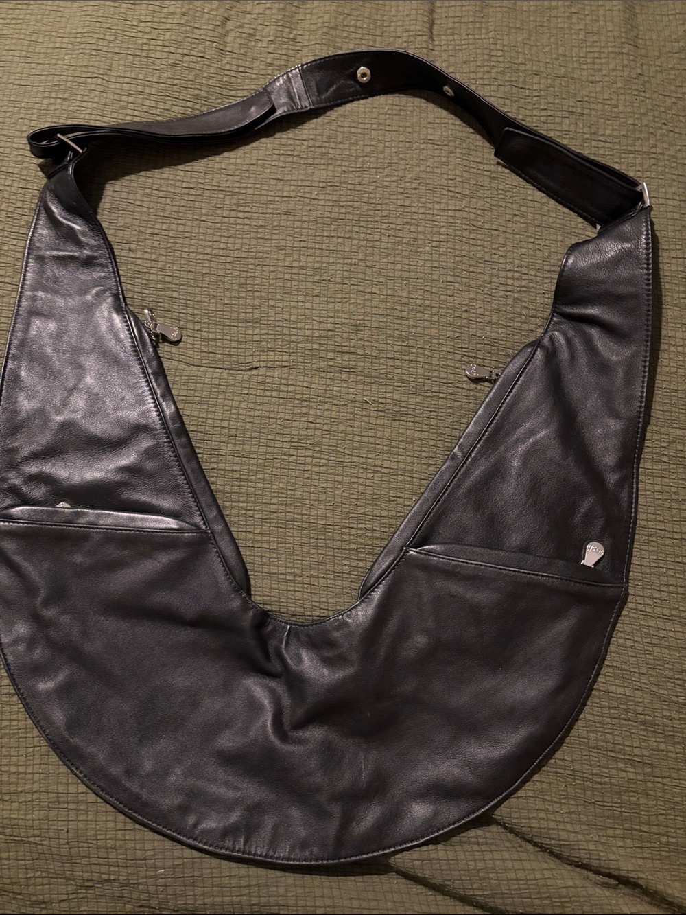 Black Leather Crescent Sling Bag - women’s